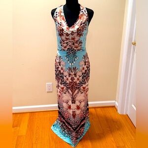 VENUS Floral Print Maxi Dress - Blue and Cream